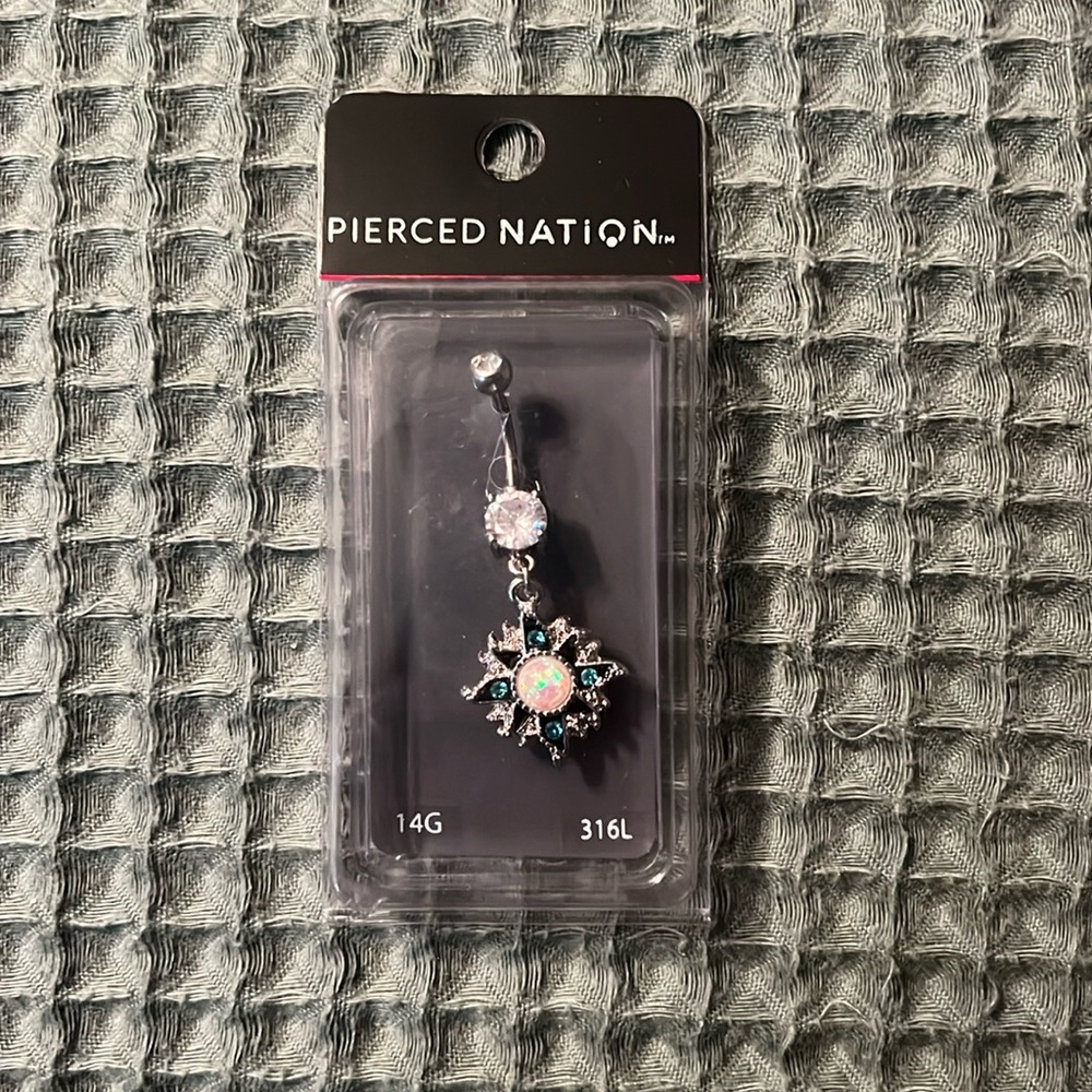14G Silver Blue Sun Belly Ring